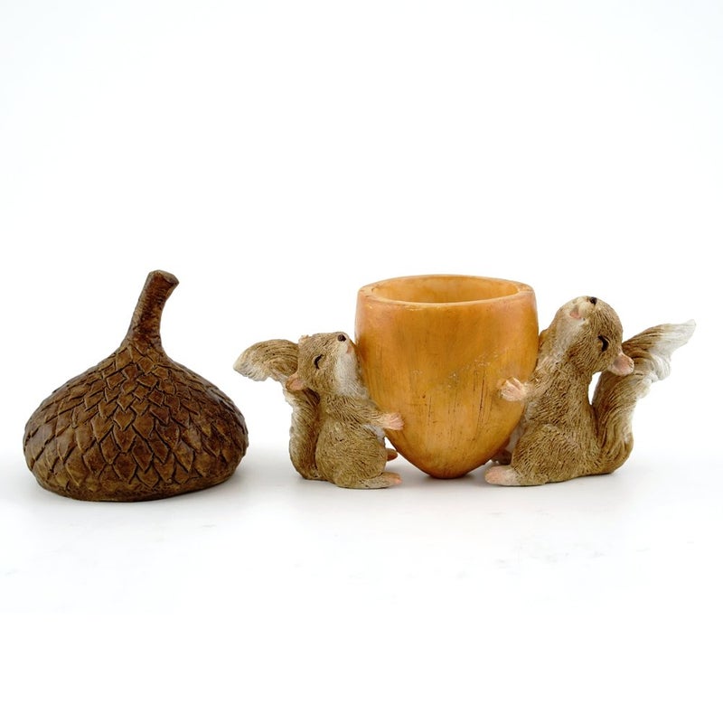 Top Collection Miniature Garden Squirrels Carrying Acorn Trinket Box with Secret Compartment Decor, Small - Image 2